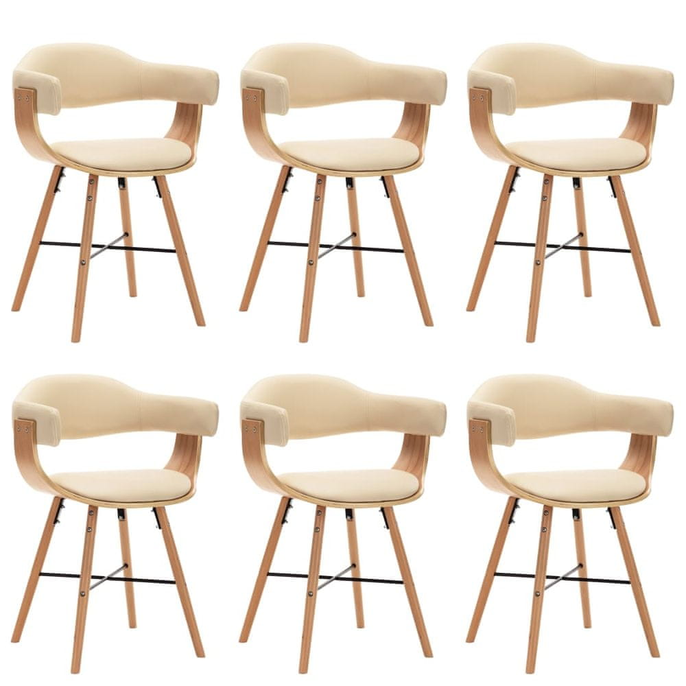 Petromila vidaXL Jedálenské stoličky 6 ks, krémové, umelá koža a ohýbané drevo
